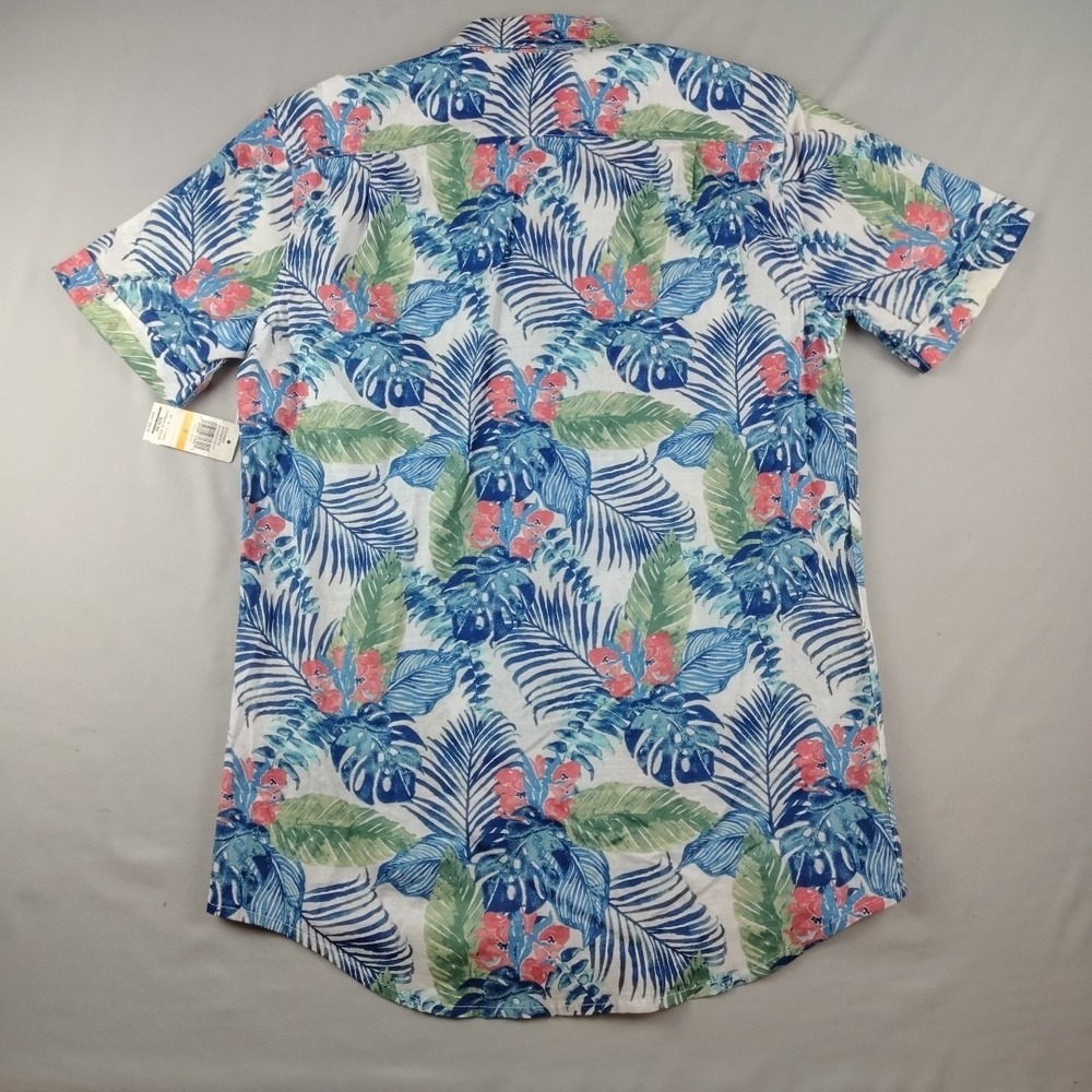 IZOD Saltwater Short Sleeve Button Down Shirt Mens S Blue Tropical Floral NWT - Picture 13 of 16